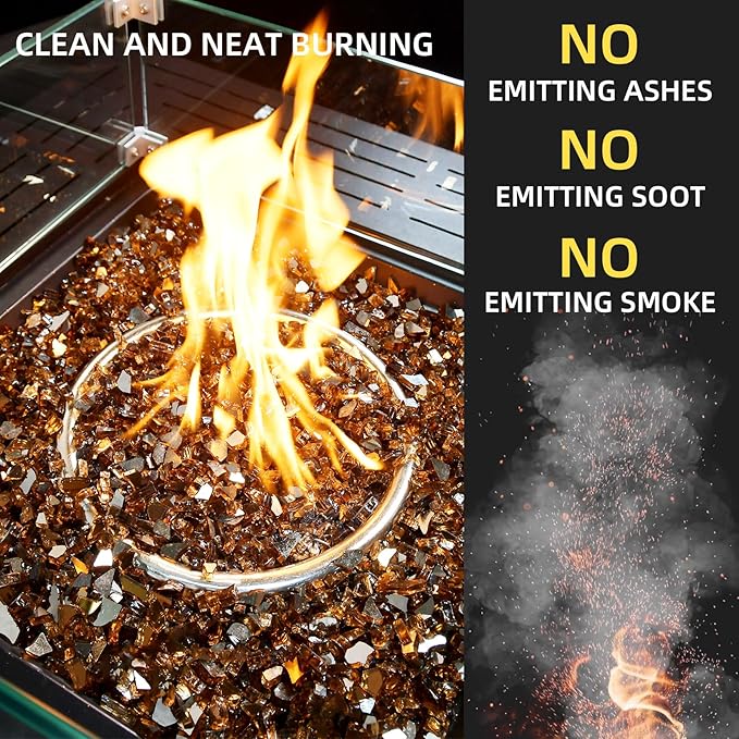 GasSaf 1/4 Inch Fire Glass Reflective Tempered Fireglass Cut Crushed FireGlass for Fire Pit, Fireplace, Replaces Existing Gas Logs & Lava Rocks (20 Pound)(Amber Reflective)