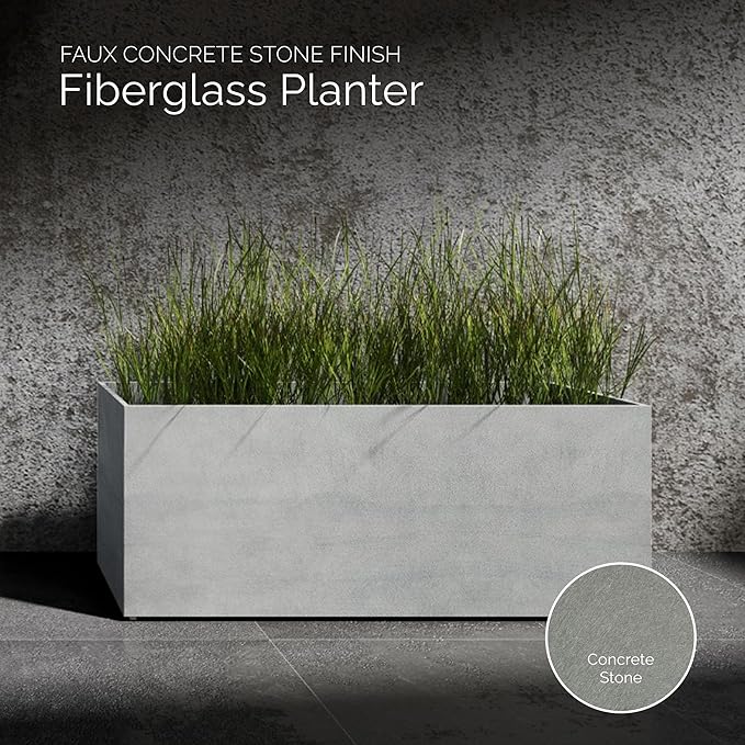 Semplito Grand Rectangular Planter – Concrete Stone Finish – Fiberglass Indoor/Outdoor, Weather-Resistant XL Planter (59" L x 19.7" W x 23.6" H Exterior, 58.7" L x 19.3" W Interior)