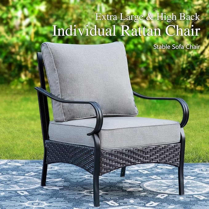 Sophia & William Patio Furniture Set with Fire Pit Table, 4 PCS Metal Outdoor Conversation Set with Fire Pit Table, 2 Sofa Chairs,3-Seater Couch for Outdoor Seating, Backyard, Porch(Grey)