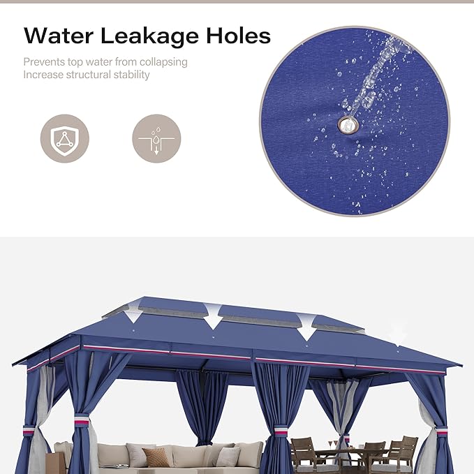 LAUSAINT HOME Outdoor Patio Gazebo 10'x20' with Expansion Bolts, Heavy Duty Party Tent & Shelter with Double Roofs, Mosquito Nettings and Privacy Screens for Backyard (Klein Blue)