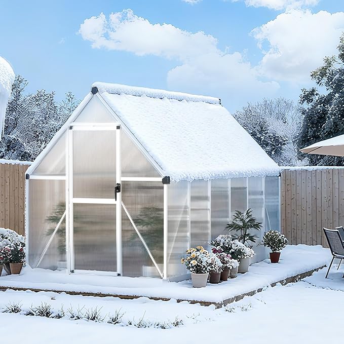 IDEALHOUSE 6x11 FT Greenhouse for Outdoors, Lockable Door and Ajustable Roof Vent, Polycarbonate Greenhouse with Windproof Aluminum Frame, Aluminum Walk-in Greenhouses, for Backyard, Lawn