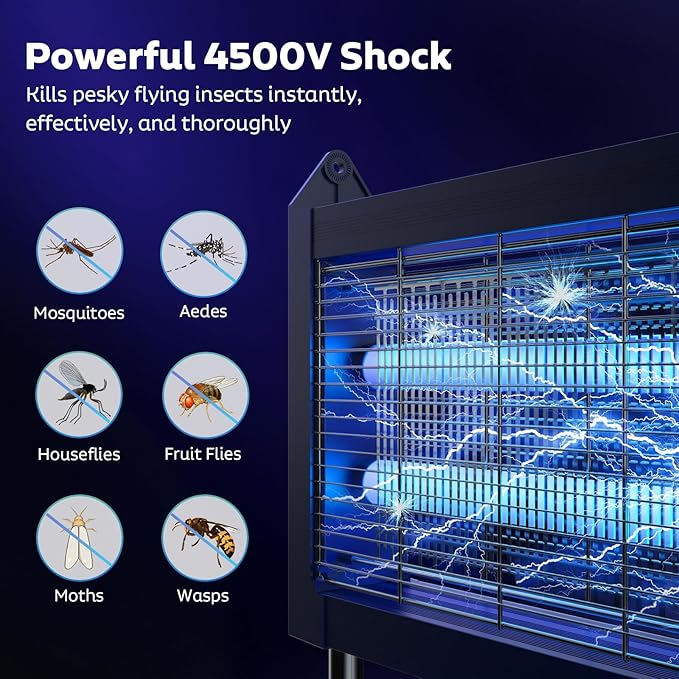 Solar Bug Zapper Outdoor with Projector Lights, Mosquito Zapper Waterproof Electric Fly Zapper Rechargeable with 10W Solar Panel, 4500V Cordless Fly Trap for Backyard, Patio, Garden, Camping