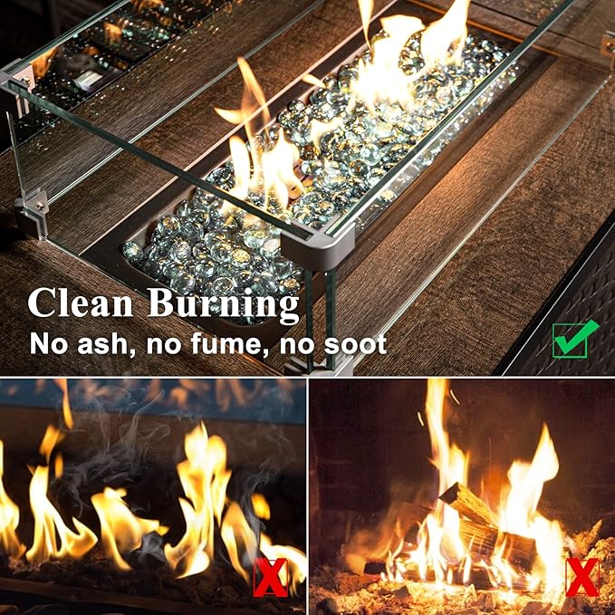 GASPRO 10 lbs Fire Pit Glass for Propane Fire Pit, 3/4 Inch Fire Glass Beads for Fireplace Fire Pit Table, Glass Rocks for Landscaping - Clear