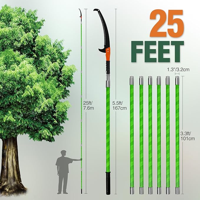 Lineslife 25ft Tree Pole Pruner Manual,Branches Trimmer Tree Branch,Hand Pole Saws Extendable Height