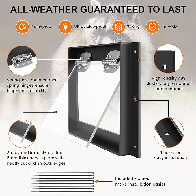 Raccoon One Way Eviction Door - Raccoon Trap Contactless Excluder for Outdoor Spaces Like Attics, Chimneys & Under Decks. Fast Results, Easy DIY Installation Small