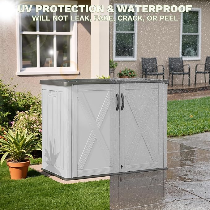 Patiowell 25 Cu.ft Outdoor Storage Cabinet with Lockable Door, Waterproof Horizontal Storage Shed for Tools and Patio Furniture, All-Weather Resin Shed Easy Assemble for Pool or Backyards, White