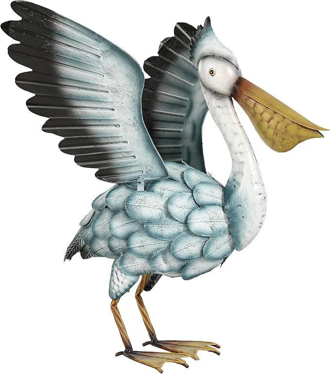 Ultym 18.5" Metal Pelican Yard Decor - Handmade Large Coastal Ocean Bird Sculptures with Stable Ground Stakes, Backyard Decoration, Metal Garden Art