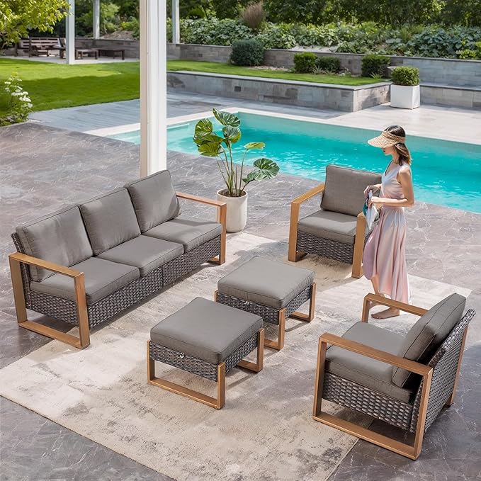 Belord Patio Wicker Chairs Set of 2-350 LBS Weight Capacity Wicker Outdoor Club Chair Set with Metal Wide Armrests for Porch Deck Sunroom Backyard