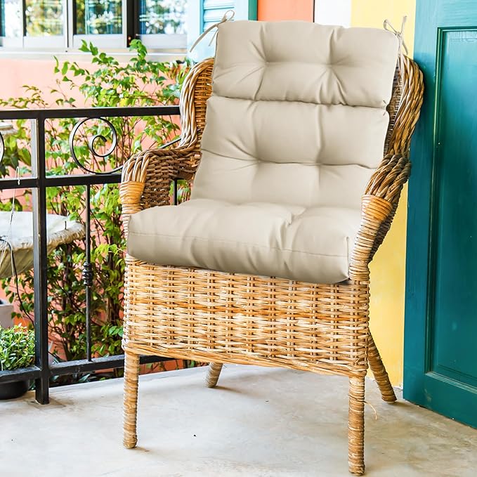 EAGLE PEAK Tufted Outdoor/Indoor High Back Patio Chair Cushion, Set of 1, 46'' x 22'', Beige
