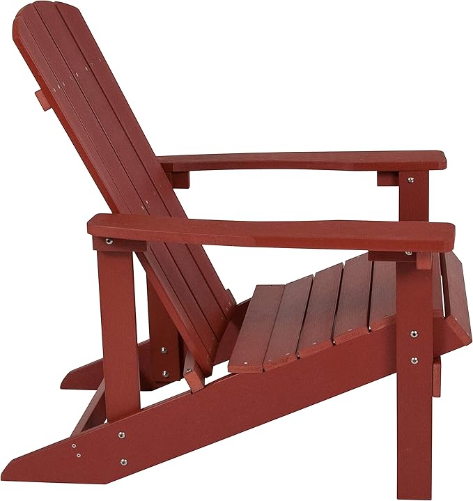 EMMA + OLIVER Campfire Set - Two Red Poly Resin Adirondack Chairs - 29" Star and Moon Fire Pit with Mesh Cover - Weather Resistant - Wood Burning Fire Pit