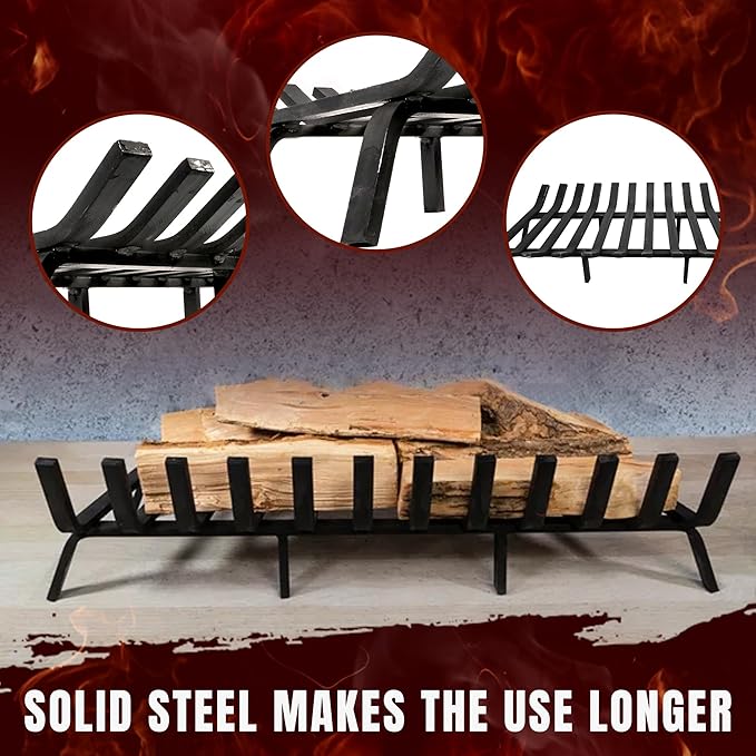 Lifetime Fireplace Grate 36 Inch - Black | Heavy-Duty Fireplace Log Holder | Alternative to Cast Iron Fireplace Grate | Heat-Resistant 39 Lb Basket Style Grate