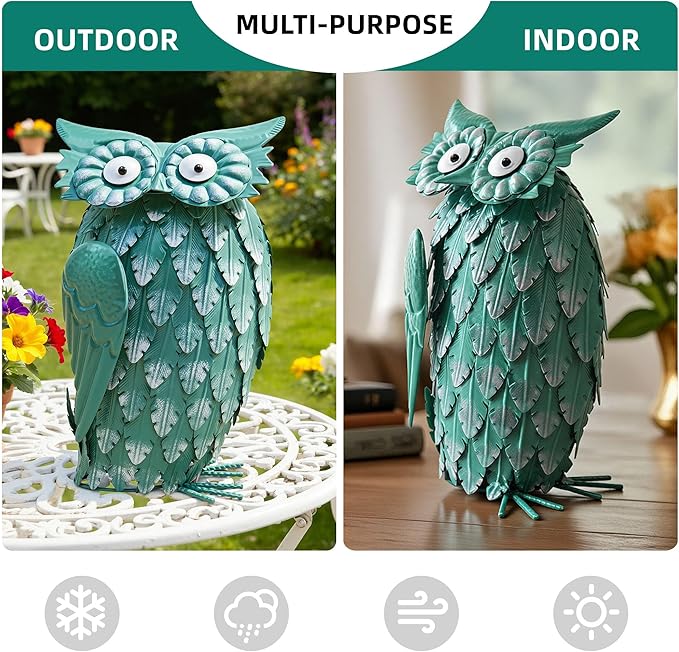 Ultym 16.8" Metal Owl Statue - Handmade Cute Bird Sculpture for Yard & Garden Decor, Boho Home Accent for Shelf, Desk, Living Room, Bedroom, Office, Nice Gift for Bird Lovers