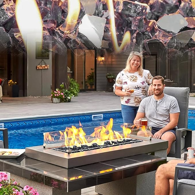 Mesida Fire Glass for Propane Fire Pit - 10 lb Reflective High Luster Glass Rocks, Black 1/2-Inch Fire Pit Glass for Indoor/Outdoor Fireplace & Fire Table, Tempered Decorative Firepit Rocks