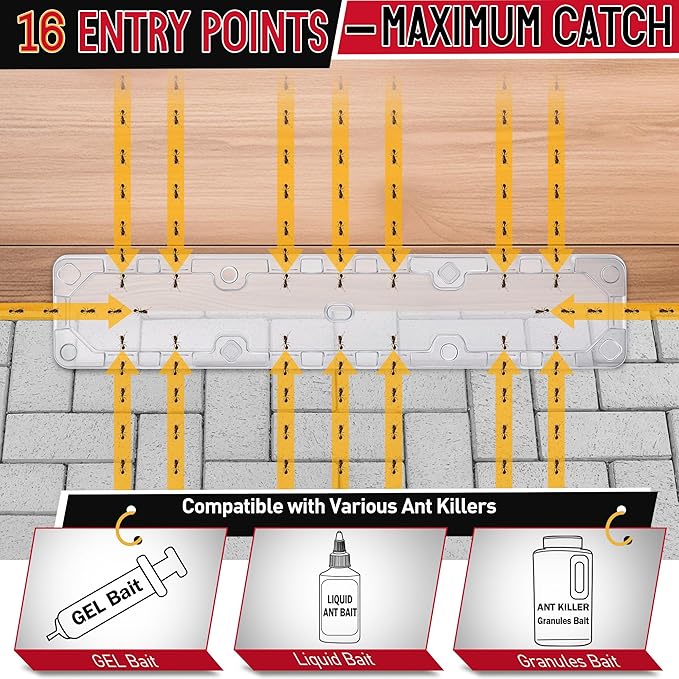 Qualirey 16 Pcs Ant Bait Stations Reusable (Bait NOT Included), Multi Surface Ant Killer Trap for Home, Control for Indoor and Outdoor Use, Roach Station for Common Household (8 Set, Large Size)