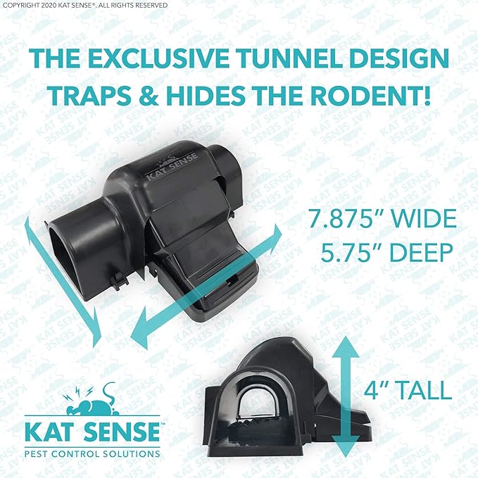 Kat Sense Dual Covered Rat & Chipmunk Traps Set of 2 - Humane Rat Trap Indoor & Outdoor Use, Hinders Accidental Triggering, Tunnel Mouse Trap Design, Touch-Free, Snap Traps for Rats, Mice, Chipmunks