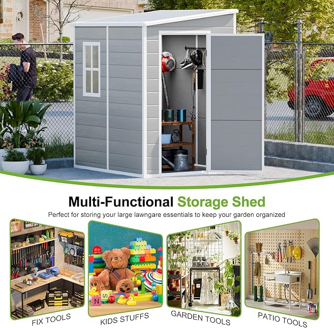 5x4 Shed Resin Outdoor Storage with Floor Included, Waterproof Small Plastic Garden Tool Shed Cabinet