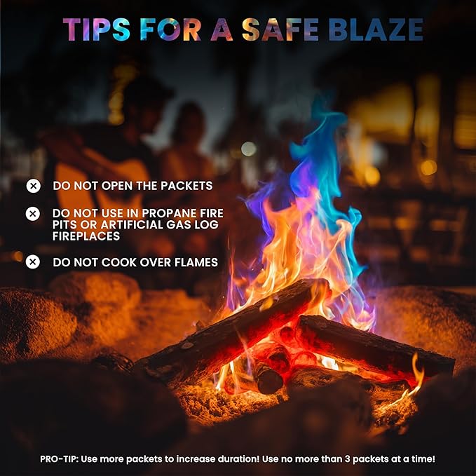 Magical Flames Fire Color Packets (25 Pack), Vibrant Multi-Color Fire for Fire Pits, Campfires, Bonfires & Fireplaces - Camping Essentials & Outdoor Party Accessories