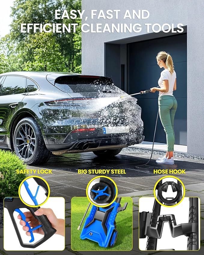 5000PSI Electric Pressure Washer 3.0GPM High Power Washer with 33ft Pressure Hose, 4 Nozzles and 500ml Foam Cannon for Cars/Fences/Driveways/Patios/Home Cleaning (Light Blue)