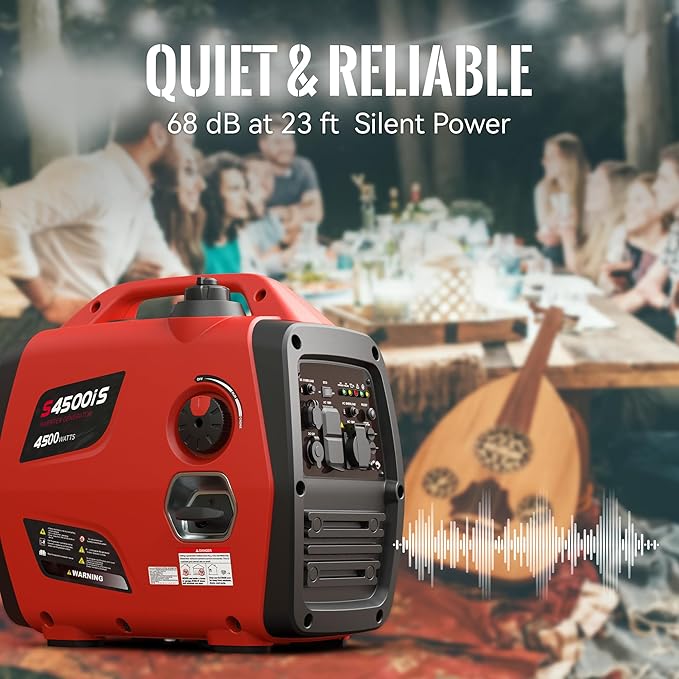 4500W Portable Generator Super Quiet Inverter Generator Ultra Lightweight for Home Backup Outdoor Camping, CO Sensor Protect, EPA, ECO Mode (4500W+CO Sensor)
