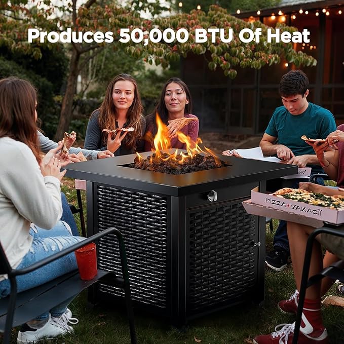 Ciays 32-Inch Propane Fire Pit, CSA-Listed Outdoor Gas Fire Pit – 50,000 BTU Steel Fire Pit Table with Lid, Adds Warmth & Ambience to Gatherings & Parties on Patio, Deck & Garden, Black
