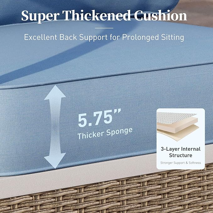 SUNSHINE VALLEY 6 Piece Metal Outdoor Patio Furniture Set, Patio Conversation Sets 3-Seater Sofa, 2 Fixed Chair, 2 Swivel Chair with 5.75" Thick Cushion & Coffee Table White Backyard Furniture, Blue