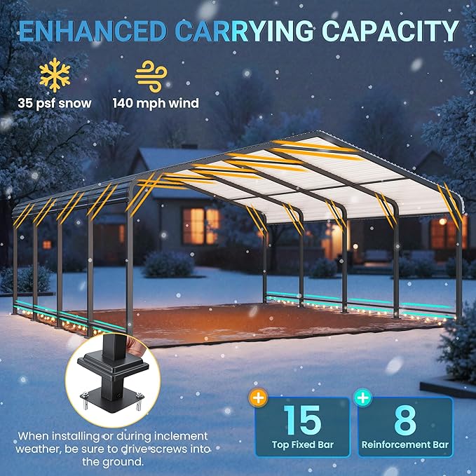 Wisteria Lane 20'x20' Metal Carport with Updated Roof & Enhanced Base, Heavy Duty Canopy Carport Garage, Vertaile for Car, Truck, Boat, Tractors, Party, Dark Gray