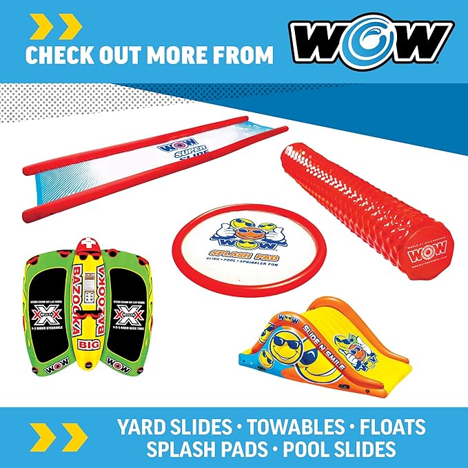 Wow Sports - Sports Slide N Smile - Inflatable Floating Giant Water Slide for Adults & Children - Pool Accessory - Perfect for Lake & Pool Parties - 2 Lanes (9 ft)