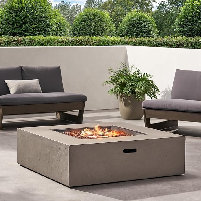 Propane Fire Pit Table, 40 Inch Firepits for Outside, Square Gas Fire Pit for Outside Patio, Propane Fire Table, 50000BTU, Light Grey