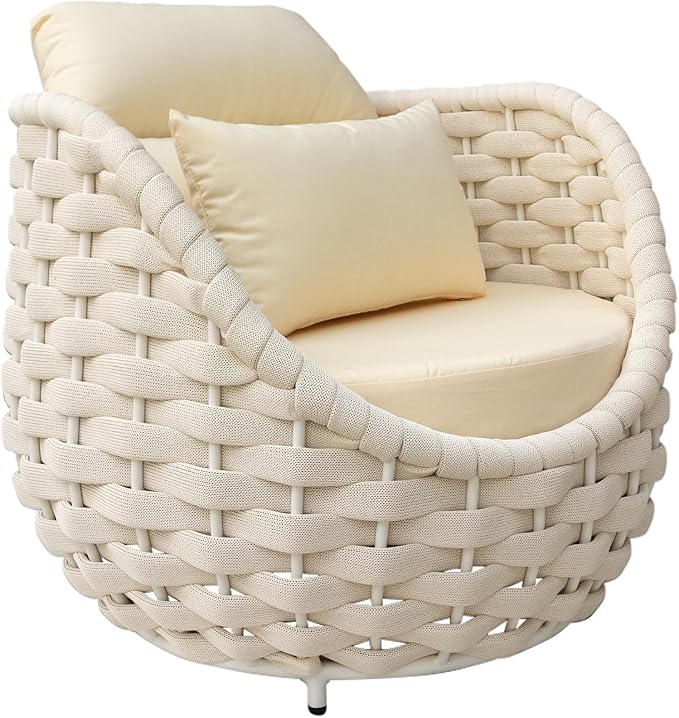 TWT Outdoor 3-Piece Conversation Set Rust Free Patio Furniture Set Already Assembled Compact-Weave Rope Olefin Modern Sofa Seating with Thick & Washable Cushions for Indoor, Backyard, Balcony, Cream