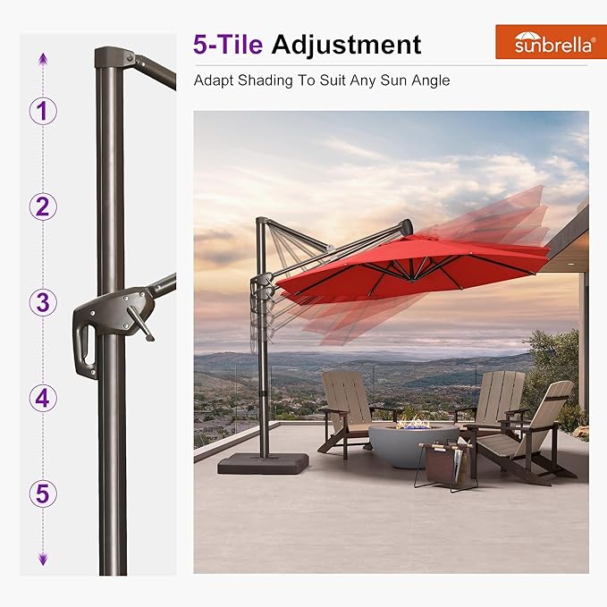PURPLE LEAF 10FT Cantilever Patio Umbrella with Base Included Round Umbrella with 360° Rotation Aluminum Outdoor Offset Hanging Umbrella for Patio Pool, Red