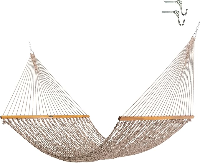 Original Pawleys Island Deluxe Antique Brown Oatmeal Heirloom Tweed DuraCord Rope Hammock – 13 ft. x 60 in., 2-Person, 450 lb Capacity, Oak Spreader Bar, Zinc-Plated Hardware, Handcrafted in The USA