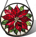 CRISGIF Stained Glass Window Hanging - Red Poinsettia Birth Flower Suncatcher for Door Garden Yard Sun Catchers Decor Christmas Mother's Day Birthday Gifts for Women Mom Nana Friend Men 9.8 in