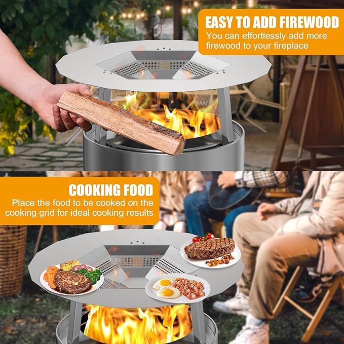 BBQ-PLUS One-Piece Heat Deflector Replacement for Solo Stove Yukon 27" Fire Pit, Stainless Steel Heat Diffuser Accessories with 3 Support Leg for Most 27 inches Outdoor/Indoor Backyard Fire Pit