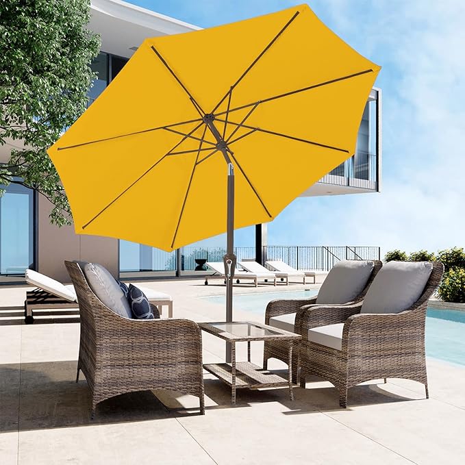 JEAREY 9FT Outdoor Patio Umbrella Outdoor Table Umbrella with Push Button Tilt and Crank, Market Umbrella 8 Sturdy Ribs UV Protection Waterproof for Garden, Deck, Backyard, Pool (Bright Orange)