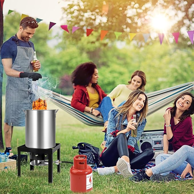 30QT Turkey Fryer & 10QT Fish Fryer Kit, Turkey Fryer Pot with Baskets and 50,000 BTU Propane Burner Stove for Party/Courtyard/Outdoor