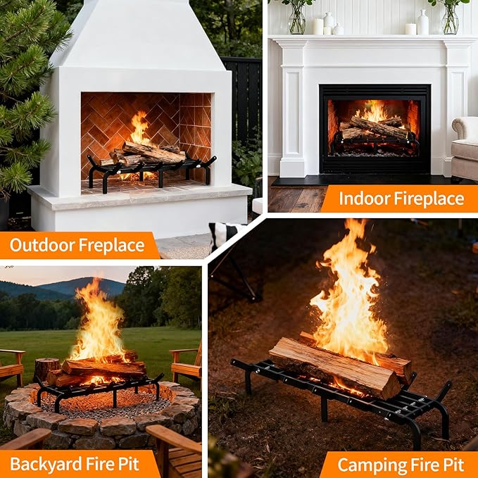 Fireplace Grates 26.9 inch Fire Place Grate Heavy Duty High Carbon Steel Fireplace Log Grate for Indoor Outdoor Firewood Stove Log Holder Rack Wood Burning Fireplace Accessories