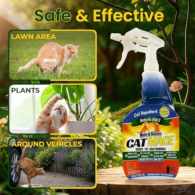 Nature's Mace Cat Mace Cat Repellent, Spray Deterrent for Urine Marking, Keep Cats Away for Outdoor & Indoor Use, Scratching, Flowerbeds, Yards, Pets, Garden, Plants, Ready-to-Use, 40 oz Spray