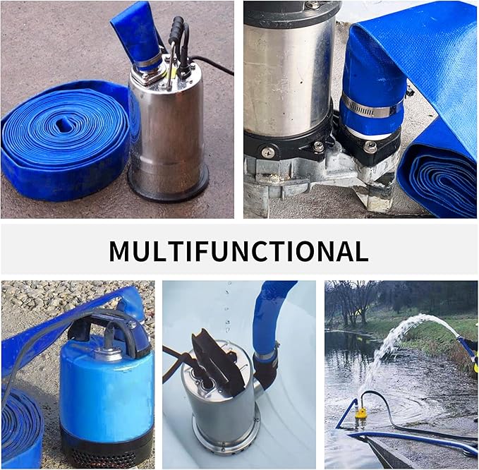 2" x 50 FT Pool Backwash Hose Blue Heavy Duty Reinforced PVC Lay Flat Water Discharge Hose for Swimming Pool Filter Pump,with 2 Clamp