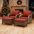 EAGLE PEAK Modern Wicker Outdoor Glider Rocking Chair, Swivel Rocker, Rattan Patio Furniture for Yard Deck Porch Garden, 2 Chairs 2 Ottomans, 4 Piece, Brown/Red