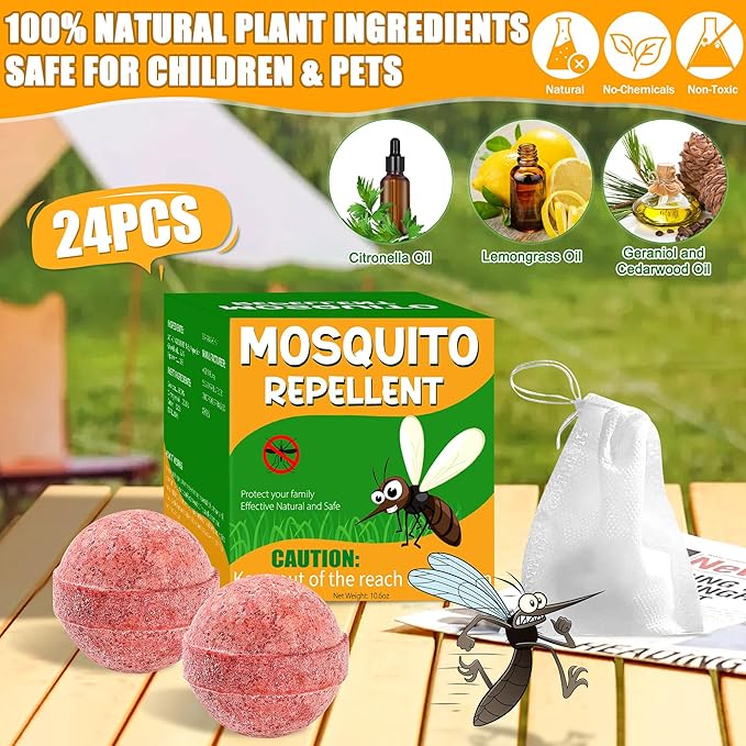 24 Pack Mosquito Repellent Outdoor Patio - Indoor Outdoor Mosquito Repellant for Yard Home Patio Travel Camping, Front Door Mosquito Repellent Balls Keep Mosquitoes Away from Door Patio