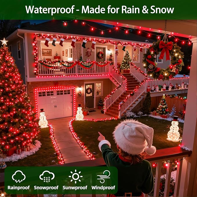 1500 LED 470FT Christmas Lights Outdoor,12 Lighting Modes Christmas String Lights with Timer, Dimmable Plug in Red LED StringLights Waterproof for Yard Tree Wedding Party Holiday Red