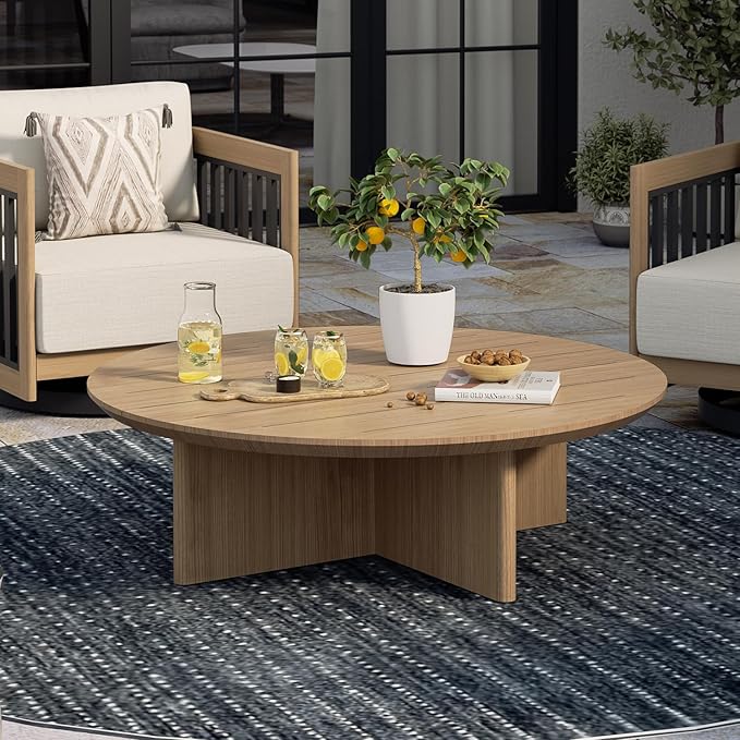 Ulax furniture Patio Aluminum Round Coffee Table, Outdoor Patio Table