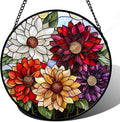 AMDERVEN Stained Glass Window Hanging, Colorful Flowers Sun Catcher for Window Door Home Decor Plant Suncatcher Christmas Mother's Day Birthday Gifts for Women Men Mom and Nana 6.3 in