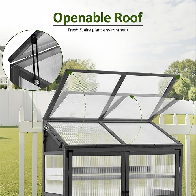 Macrout Cold Frame Greenhouse, Large Wooden Greenhouse Cabinet, Garden Cold Frame with Adjustable Shelves for Outdoor Indoor Use, 1344 (Dark Grey)