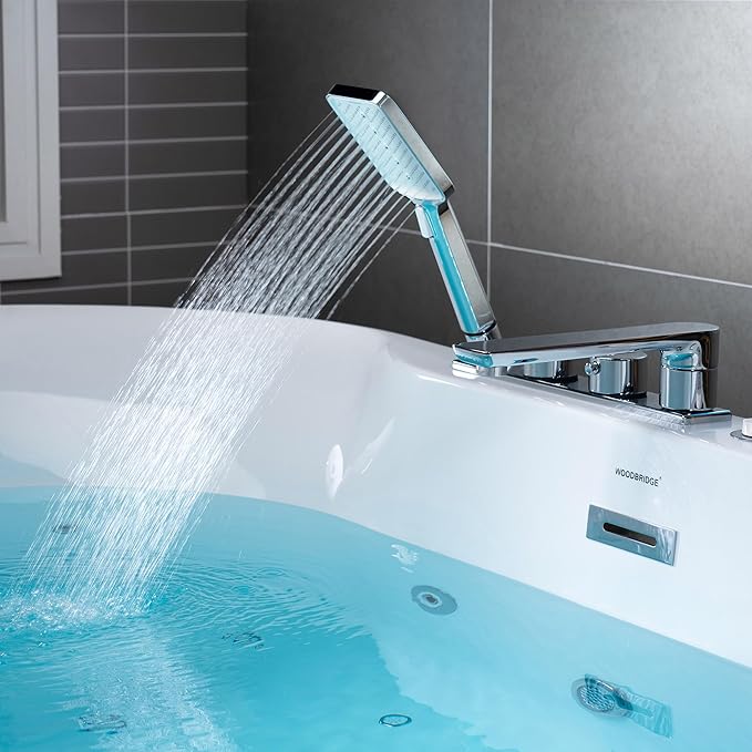 WOODBRIDGE 72" x 35-3/8" Whirlpool and Air Bath Heated Soaking Combination Tub with Adjustable Speed Air Blower, Tub Filler and Display Control Panel, White,BJ-600+F0041