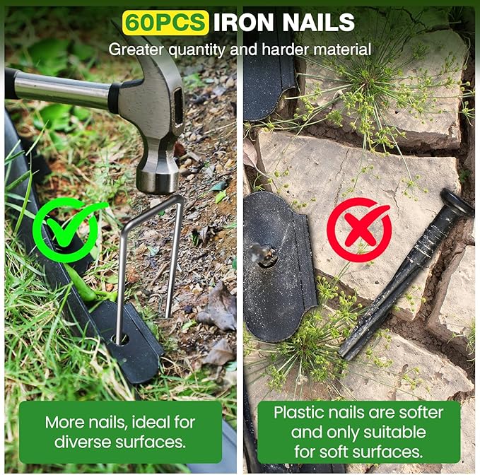 3in Tall,40ft Landscape Edging Kit with 60pcs Metal Spikes, Reinforced Rib Design,No-Dig Flexible Plastic Edge Border for Landscape, Lawn,Garden,Flower Beds,Yard,Paver,Playground, Fence,Pathway,Black