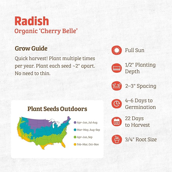 Back to The Roots 100% Organic Heirloom Seeds - Radish Value Pack (2.8g Total)