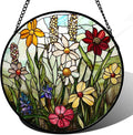 DASTOLL Stained Glass Window Hanging, Colorful Wildflowers Plant Scenery Suncatcher for Doors Window Home White Green Sun Catchers Decor Mother's Day Birthday Gifts for Women, Men Mom 9.8 in
