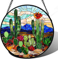 DASTOLL Stained Glass Window Hanging, Green Cactus Suncatcher for Doors Window Home Plant Landscape Sun Catchers Decoration Mother's Day Birthday Gifts for Women, Men, and Mom 9.8 in