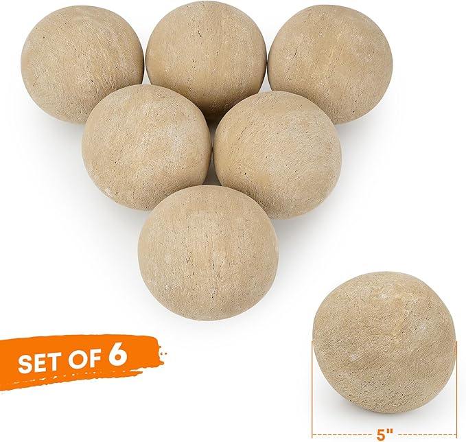 Stanbroil Ceramic Balls - 5” Round Fire Stones for Fire Pit Fire Bowl and Fireplace - Set of 6, Beige